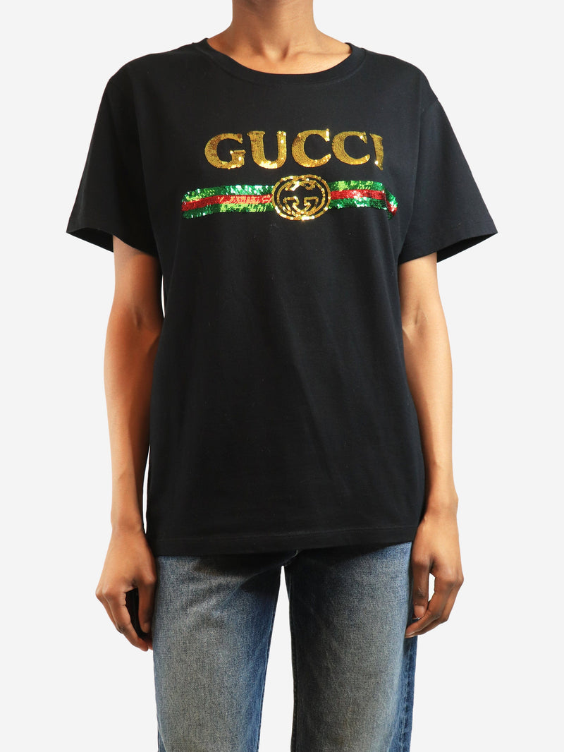 Black sequin logo t-shirt - size XS Tops Gucci 