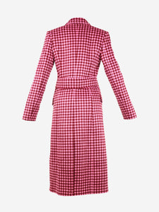 Rebecca Vallance Pink double-breasted gingham brushed-wool coat - size UK 6