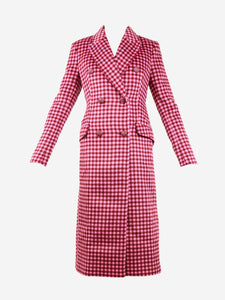 Rebecca Vallance Pink double-breasted gingham brushed-wool coat - size UK 6