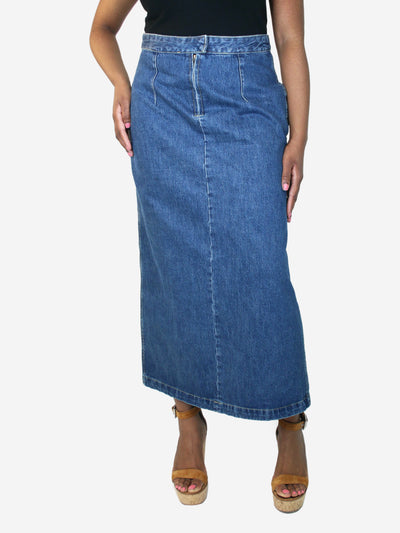 Blue pleated denim maxi skirt - size UK 14