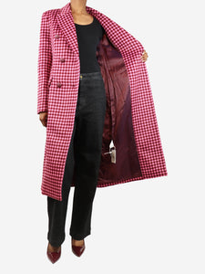 Rebecca Vallance Pink double-breasted gingham brushed-wool coat - size UK 6