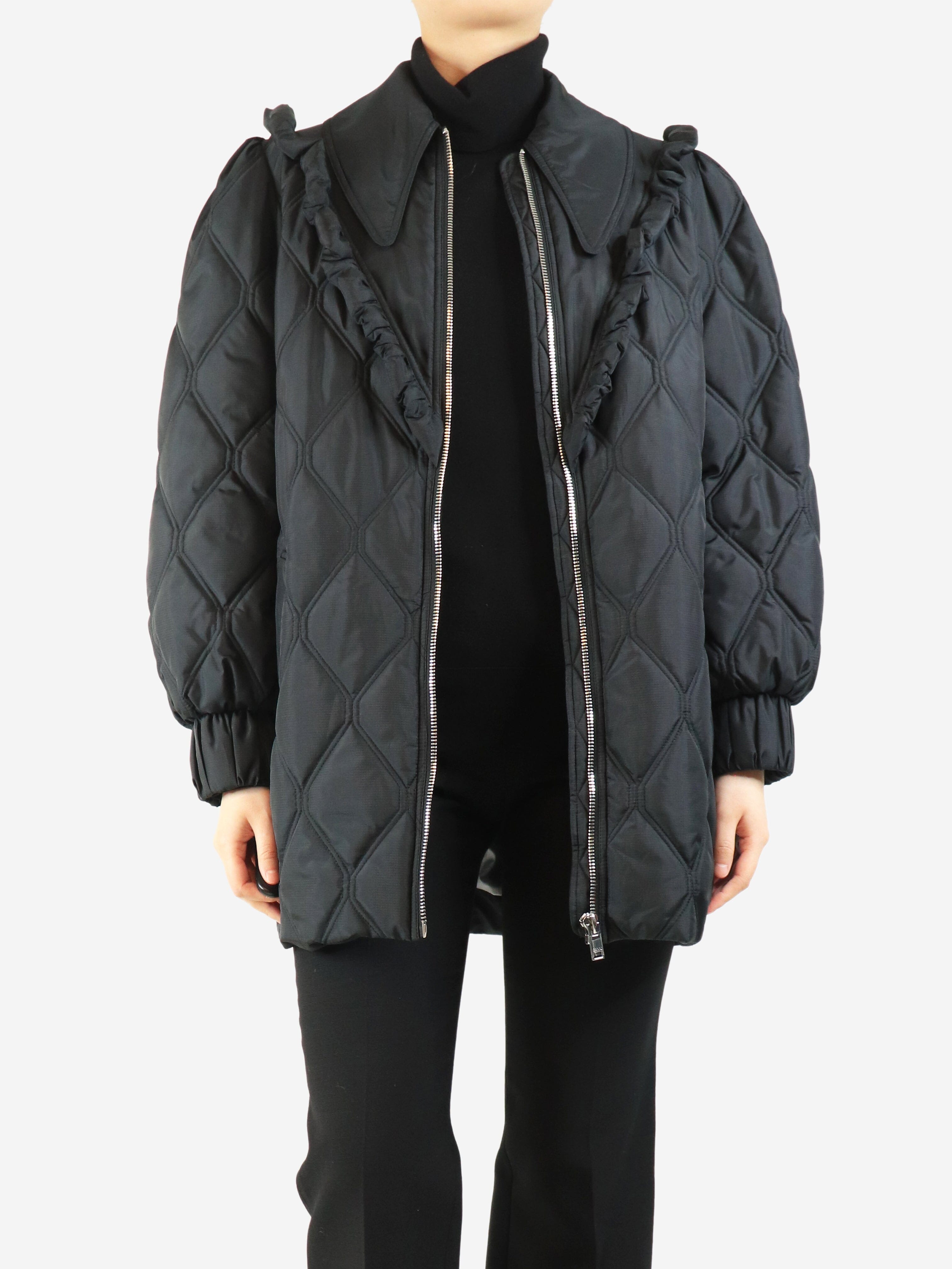 Black quilted frill jacket - size UK 10 Coats & Jackets Ganni 
