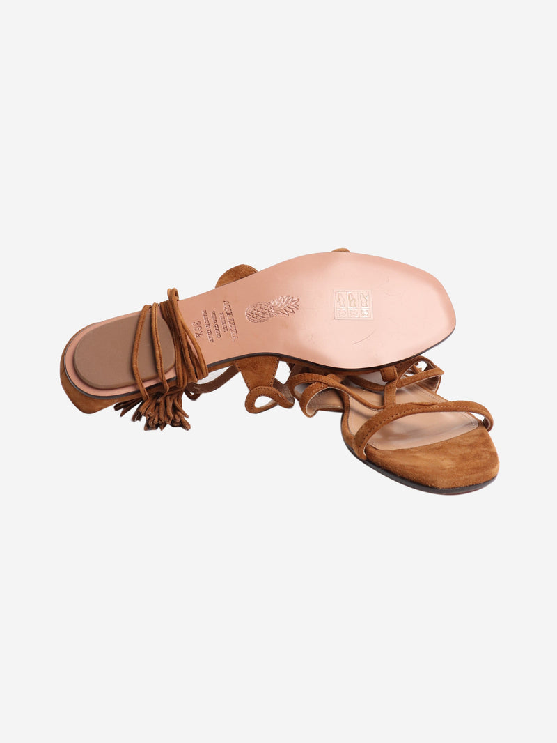 Tan Gitana 90mm suede sandals - size EU 36.5 Flat Sandals Aquazzura 