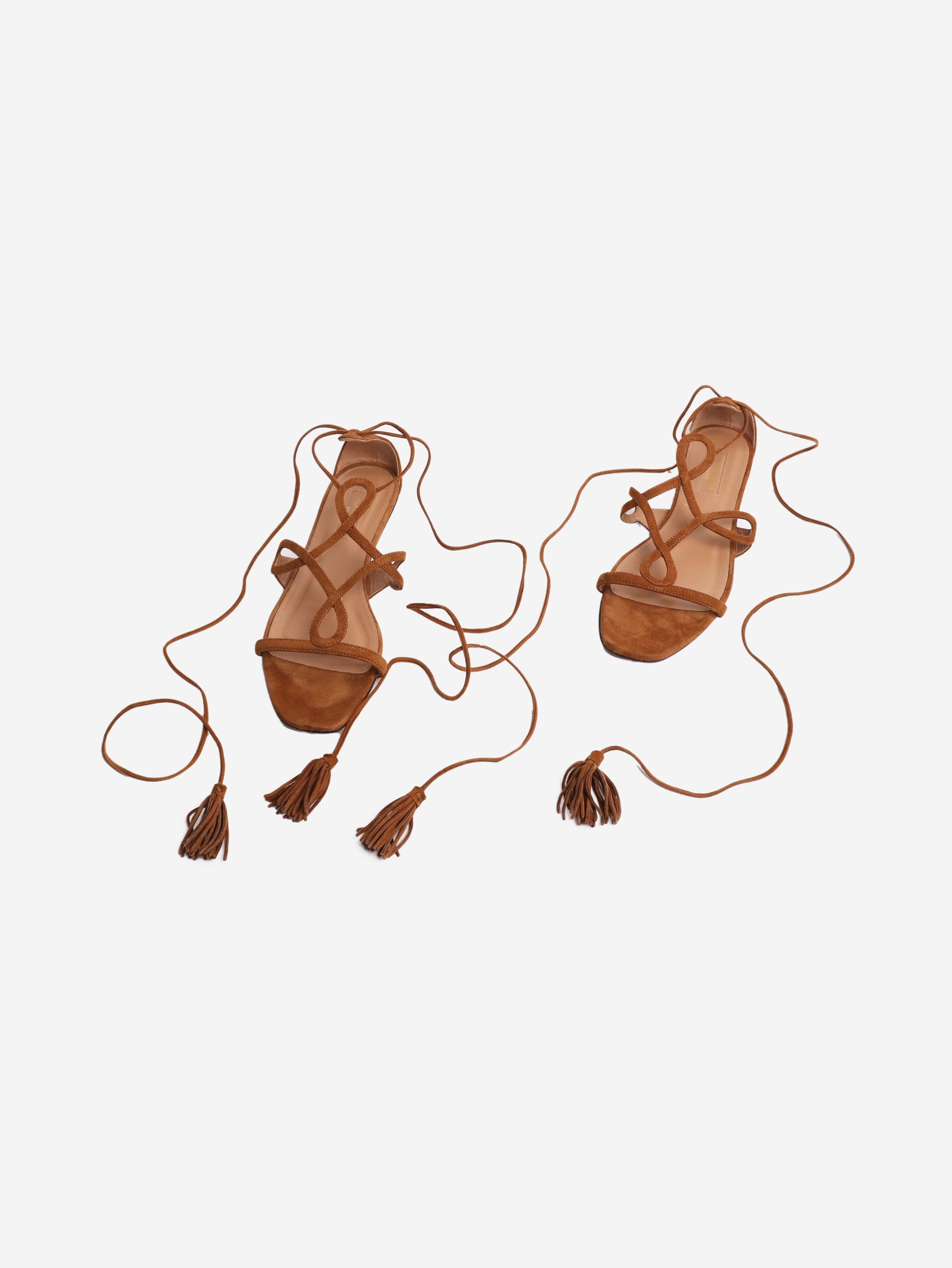 Tan Gitana 90mm suede sandals - size EU 36.5 Flat Sandals Aquazzura 