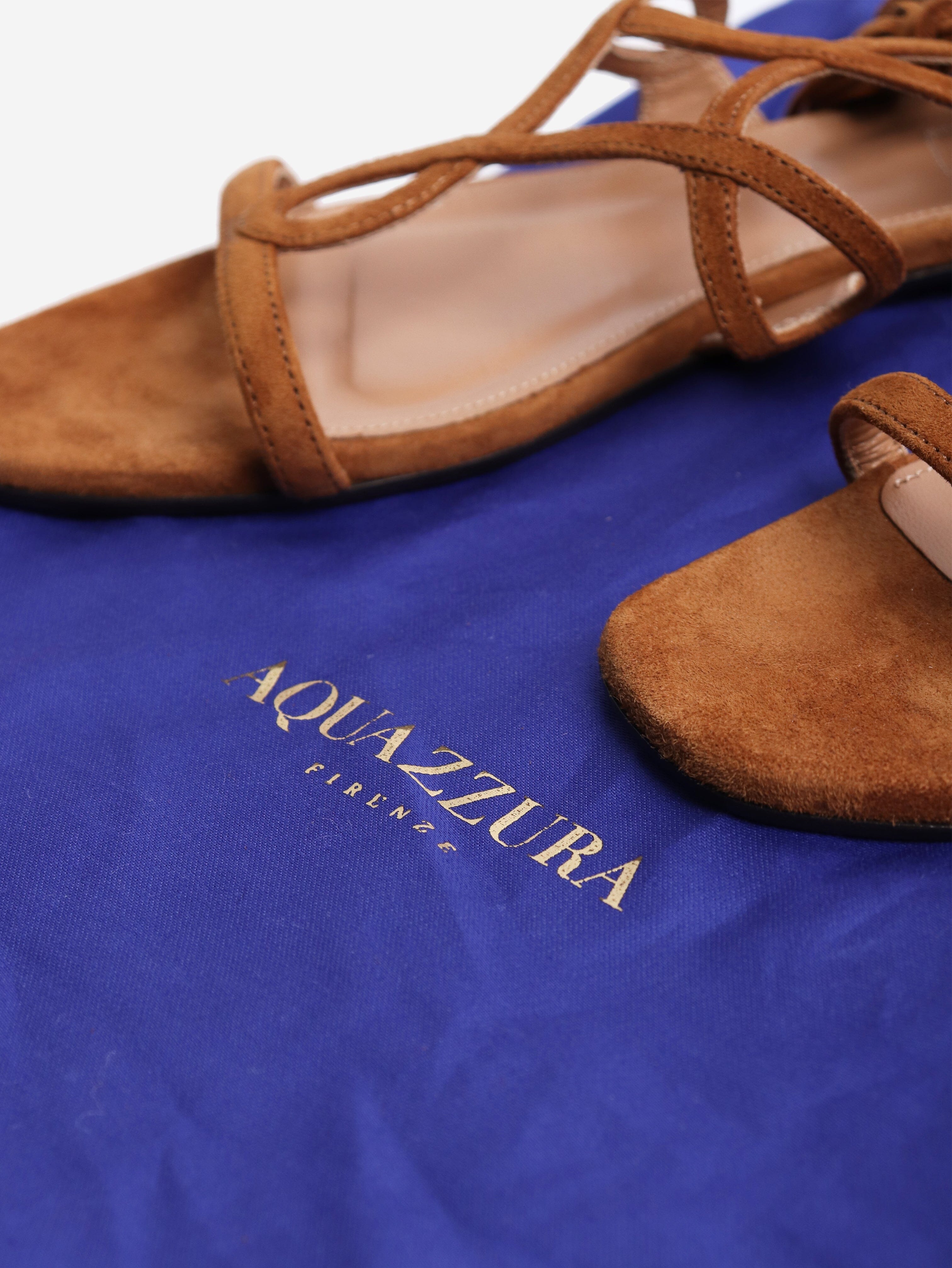 Tan Gitana 90mm suede sandals - size EU 36.5 Flat Sandals Aquazzura 