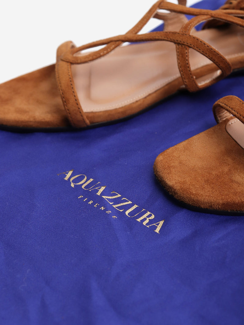 Tan Gitana 90mm suede sandals - size EU 36.5 Flat Sandals Aquazzura 