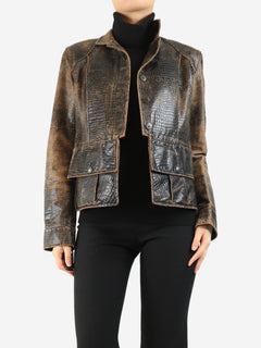 Brown vintage 2003 distressed faux-leather jacket - size UK 16 Coats & Jackets Chanel 