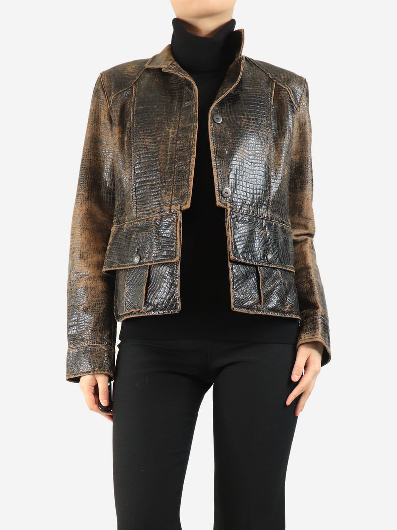 Brown vintage 2003 distressed faux-leather jacket - size UK 16 Coats & Jackets Chanel 