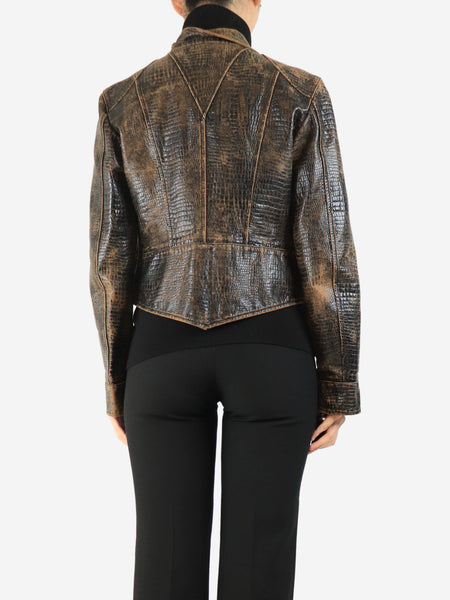 Brown vintage 2003 distressed faux-leather jacket - size UK 16 alternate image