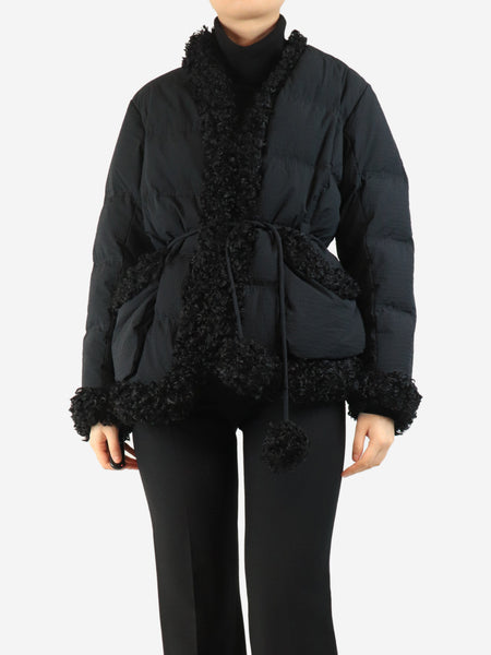Black shearling detail down jacket - size S product image