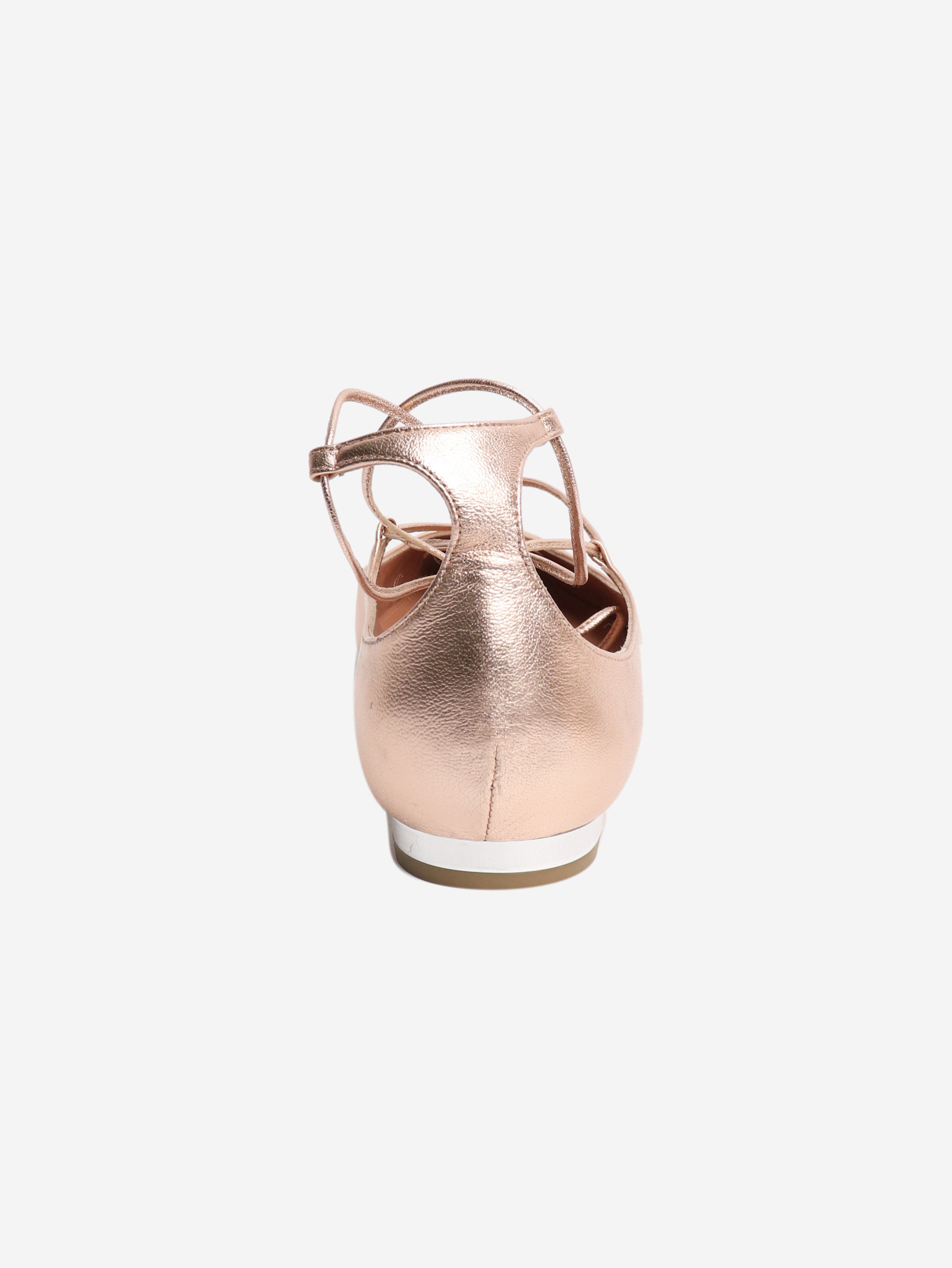 Rose gold Gabi leather ballet flats - size EU 37.5 Flat Shoes Aquazzura 