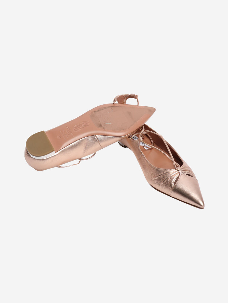 Rose gold Gabi leather ballet flats - size EU 37.5 Flat Shoes Aquazzura 