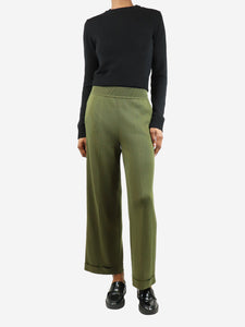 Loro Piana Green silk-blend wide-leg knit trousers - size UK 6