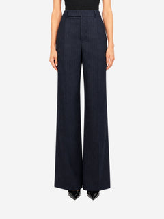 Navy pinstripe high-waisted flared trousers - size UK 8 Trousers Saint Laurent 