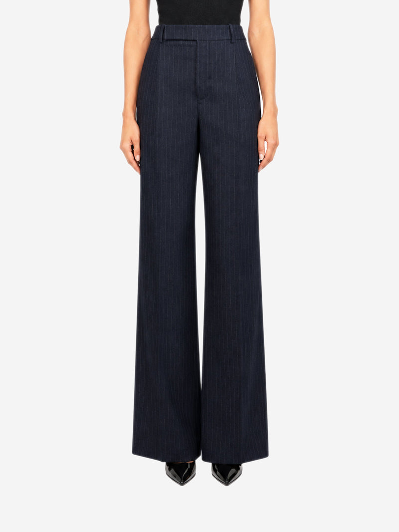 Navy pinstripe high-waisted flared trousers - size UK 8 Trousers Saint Laurent 