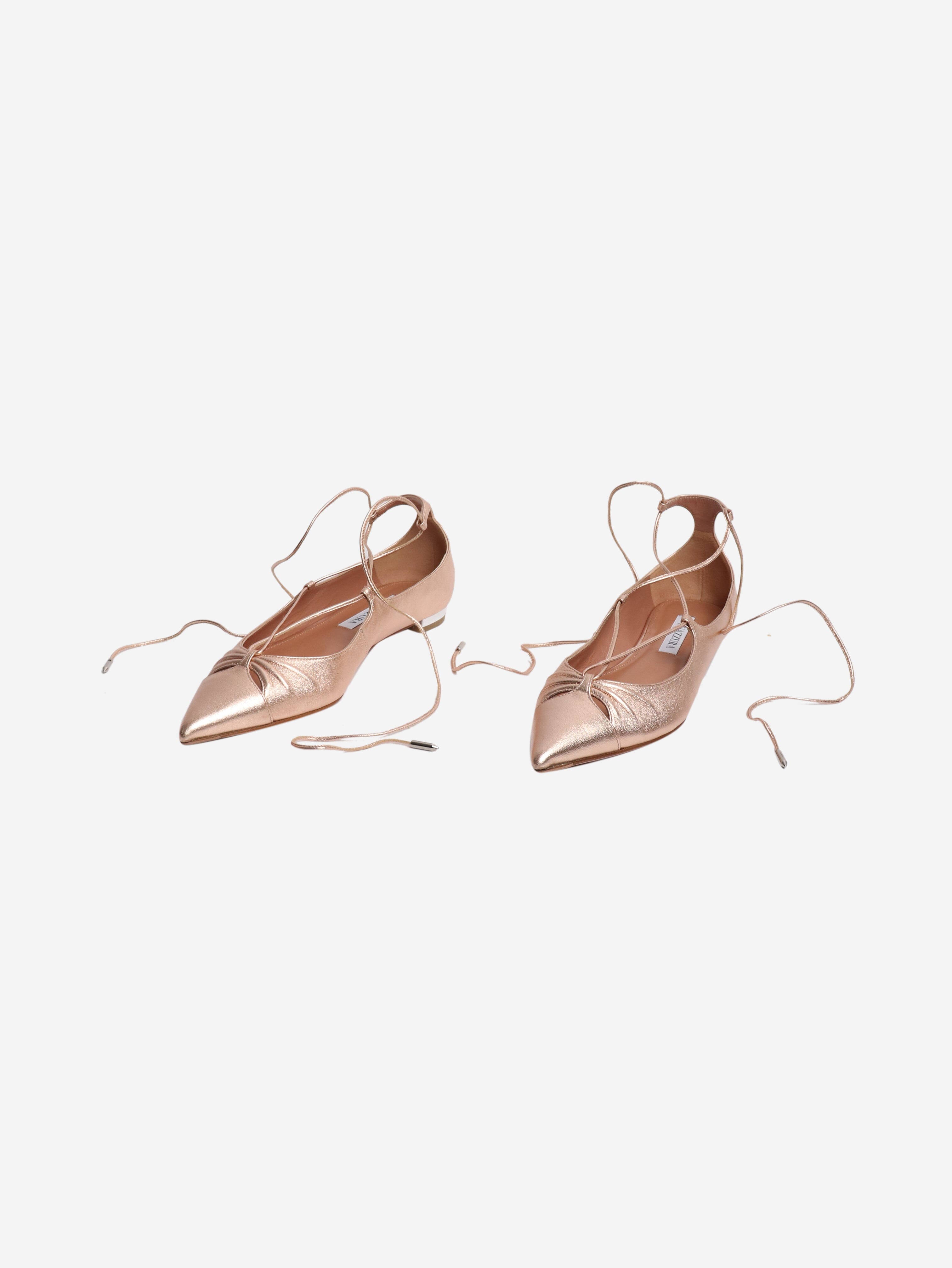 Rose gold Gabi leather ballet flats - size EU 37.5 Flat Shoes Aquazzura 