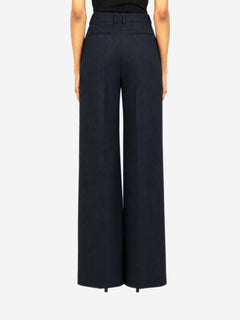 Navy pinstripe high-waisted flared trousers - size UK 8 Trousers Saint Laurent 