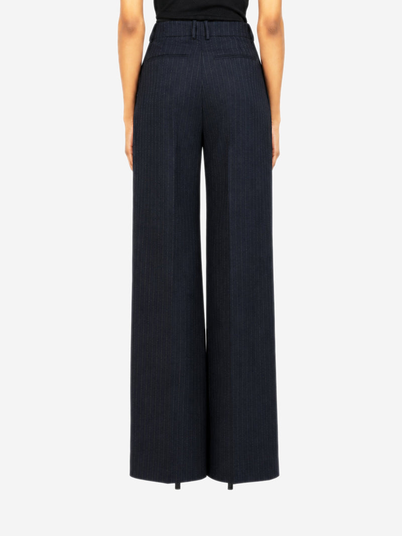 Navy pinstripe high-waisted flared trousers - size UK 8 Trousers Saint Laurent 