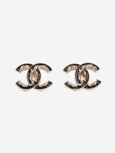Gold and black CC chain-detail stud earrings product image
