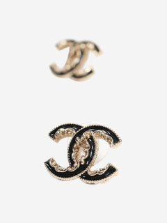 Gold and black CC chain-detail stud earrings Earrings Chanel 