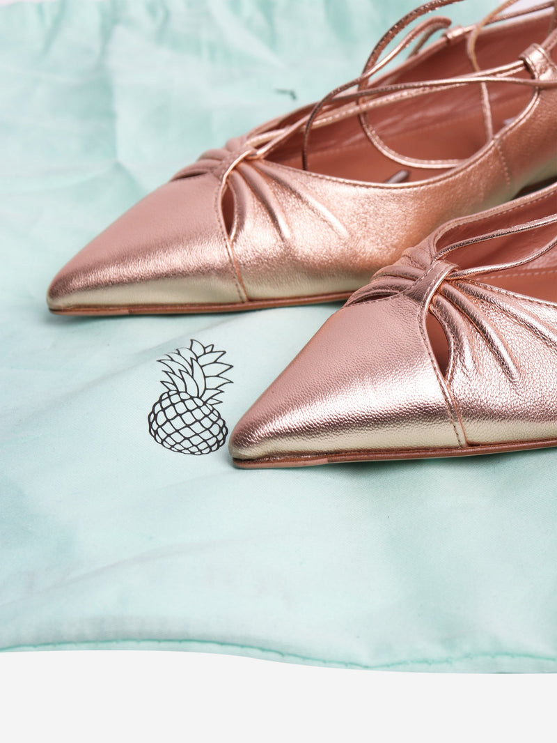 Rose gold Gabi leather ballet flats - size EU 37.5 Flat Shoes Aquazzura 