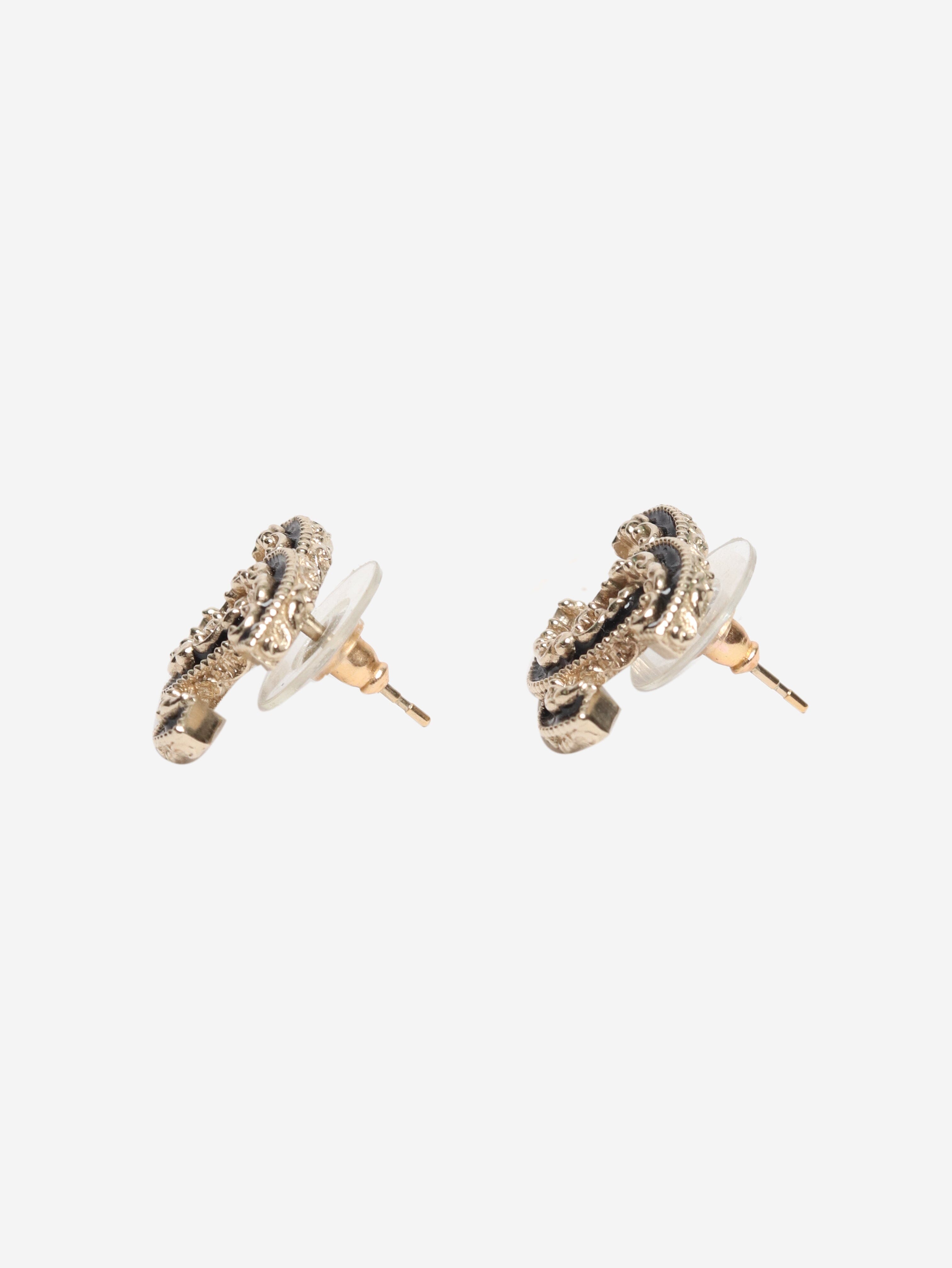 Gold and black CC chain-detail stud earrings Earrings Chanel 