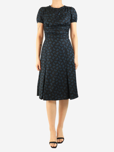 Black and blue silk printed midi dress - size UK 8 Dresses Marc Jacobs 