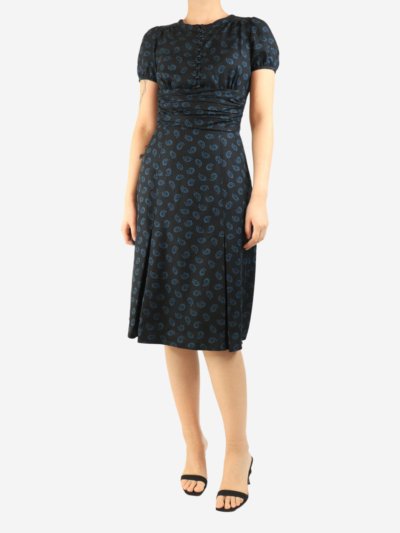 Black and blue silk printed midi dress - size UK 8 Dresses Marc Jacobs 