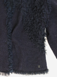 Chanel Navy 2002 ruffle detailing jacket - size UK 18