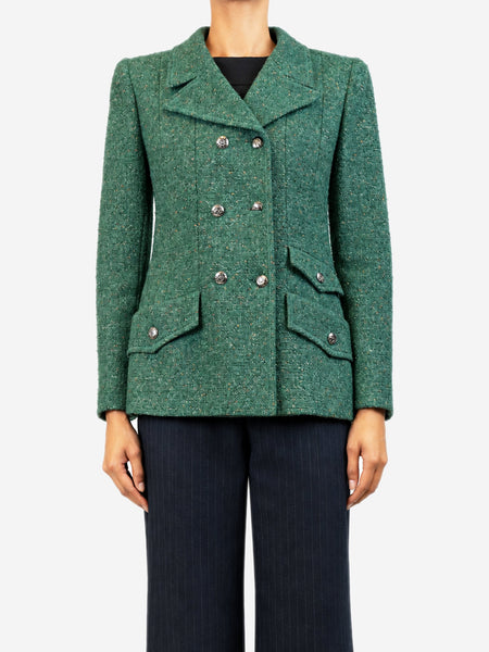 Green vintage 1997 tweed double-breasted jacket - size UK 8 product image