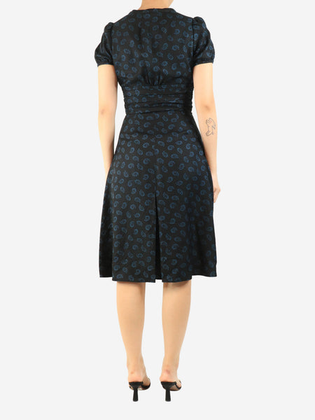 Black and blue silk printed midi dress - size UK 8 alternate image