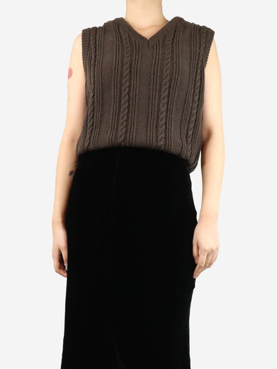 Brown cable-knit v-neck jumper vest - size S Knitwear Issue Twelve 