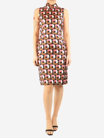 Multicolour silk geometric printed midi dress - size UK 8 Dresses Prada 