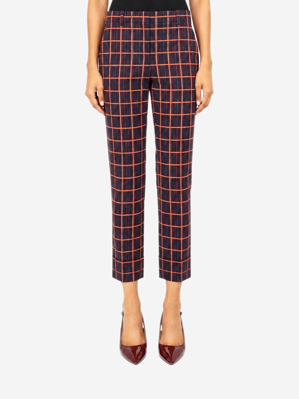 Purple York Plaid crop cuff trousers - size UK 6 Trousers Theory 
