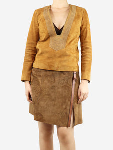 Saint Laurent Brown kaftan suede top - size UK 8