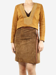 Saint Laurent Brown kaftan suede top - size UK 8