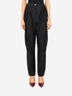 Black satin stripe pleated trousers - size UK 10 Trousers Chanel 