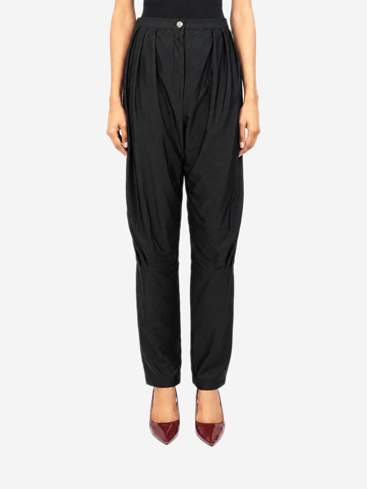 Black satin stripe pleated trousers - size UK 10 Trousers Chanel 