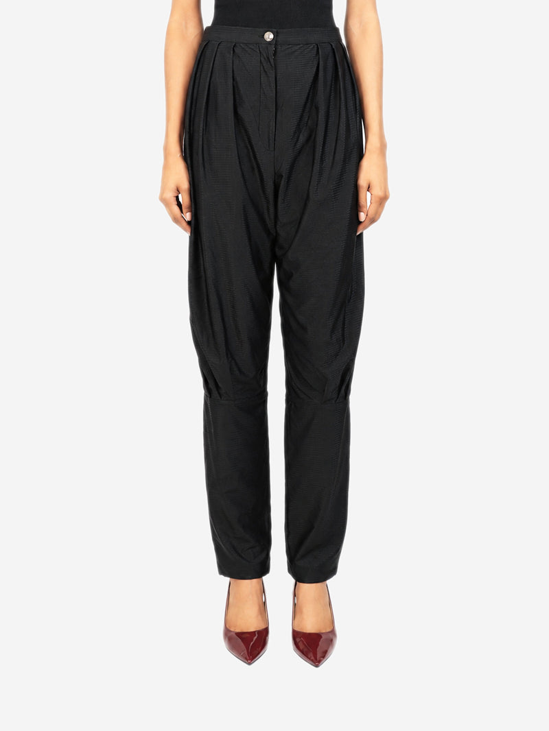 Black satin stripe pleated trousers - size UK 10 Trousers Chanel 
