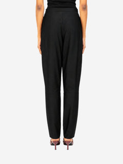Black satin stripe pleated trousers - size UK 10 Trousers Chanel 