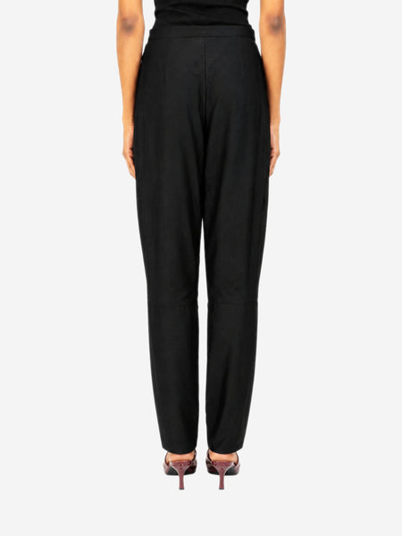 Black satin stripe pleated trousers - size UK 10 alternate image