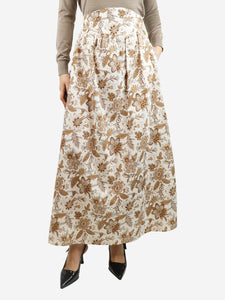 Anna Mason Brown floral-printed maxi skirt - size UK 12