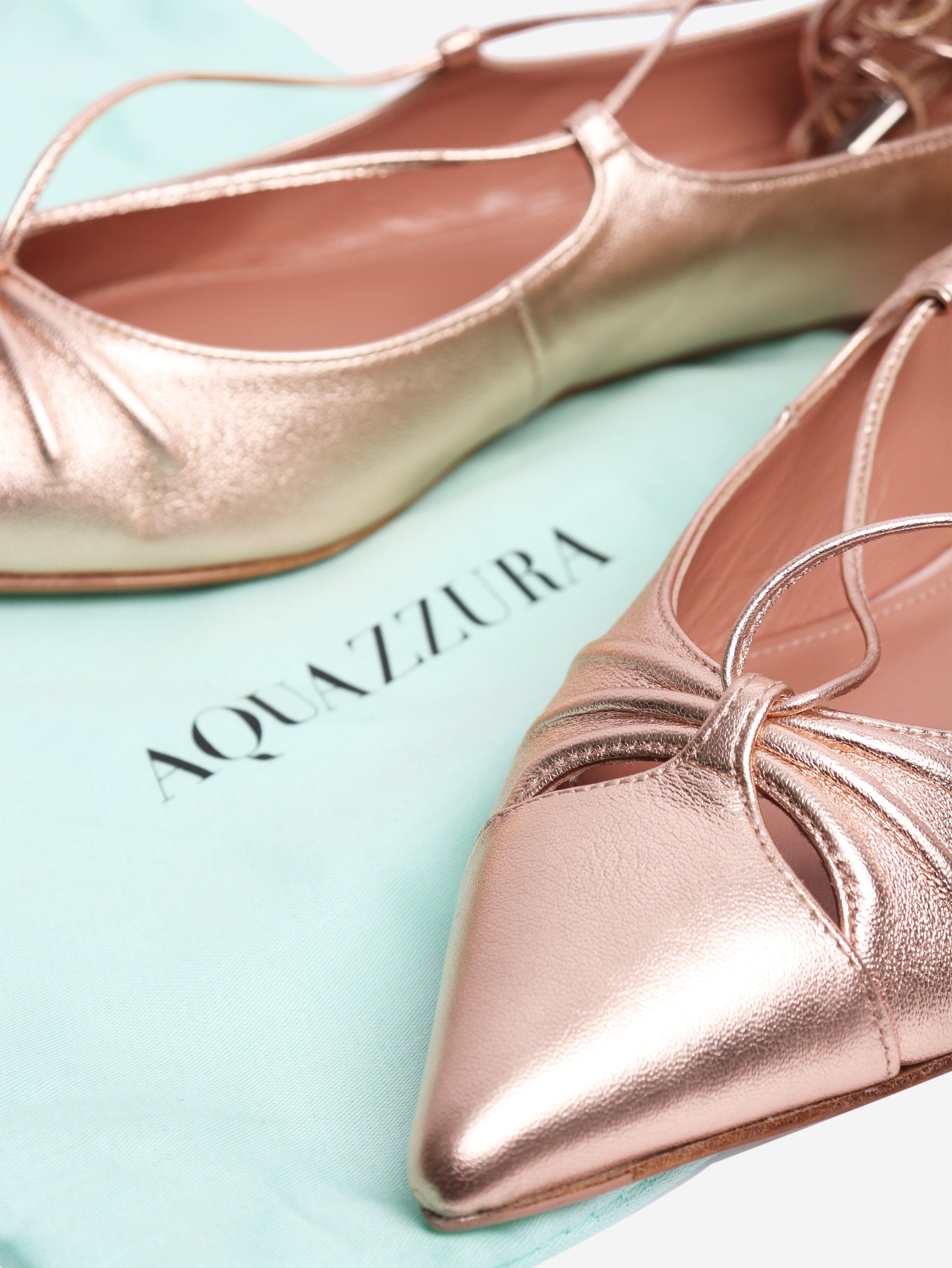 Rose gold Gabi leather ballet flats - size EU 37 Flat Shoes Aquazzura 