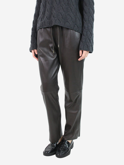 Brown elasticated waist leather trousers - size UK 14 Trousers Studio AR 