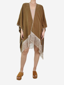 La Troupe Khaki handmade fringed cape - One Size