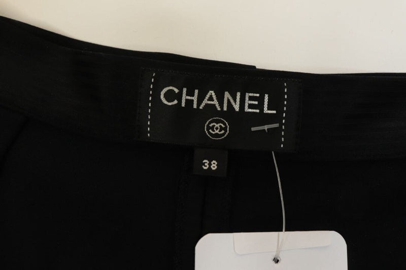 Black satin stripe pleated trousers - size UK 10 Trousers Chanel 