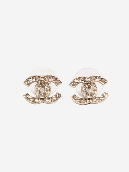 Gold CC tweed-inspired stud earrings product image