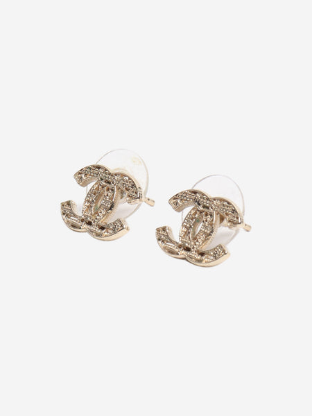 Gold CC tweed-inspired stud earrings alternate image