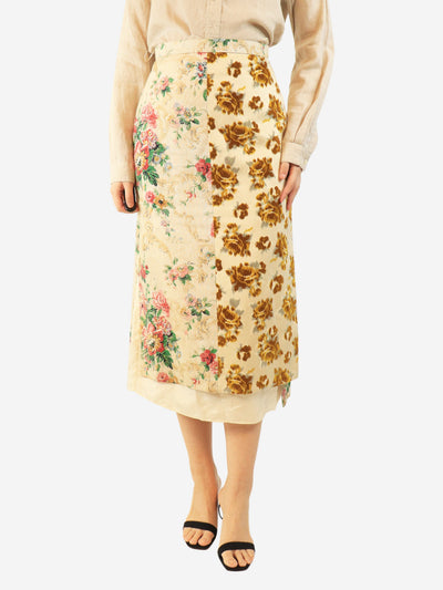 Neutral linen floral skirt - size UK 10 Skirts Erdem 