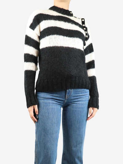 Black and white striped mohair jumper with pearl button - size UK 10 Knitwear Philosophy Di Lorenzo Serafini 